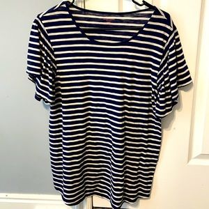 Navy and white striped Motherhood Maternity shirt